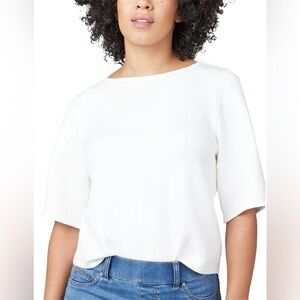 NWT Spanx AirEssentials AirLuxe puff sleeve powder white top blouse shirt large